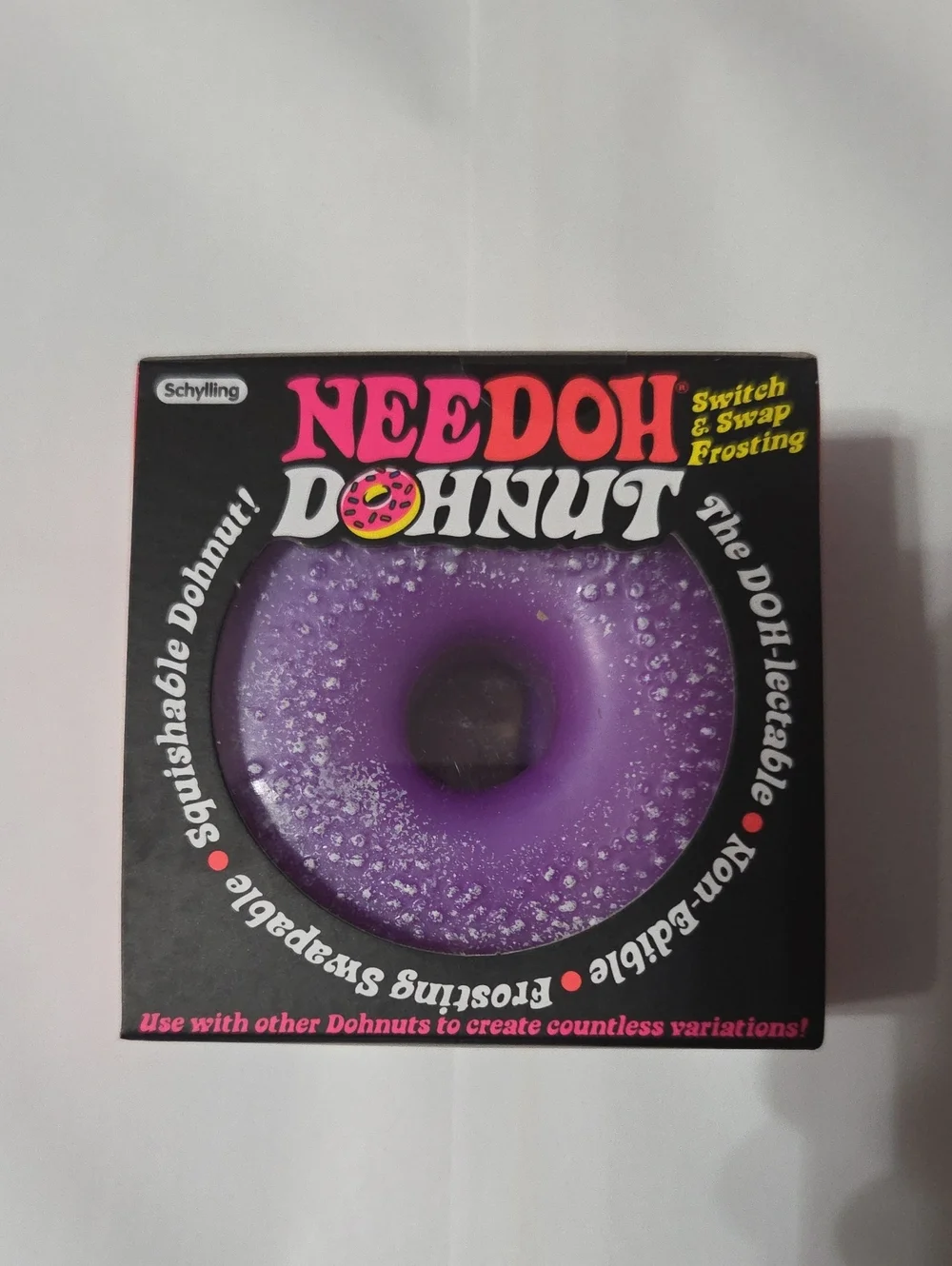 Needoh Yellow Dohnut W/Purple Powder Frosting Squishy Toy 26061HY Authentic